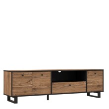 Lowboard >SEWILL<  3 Türen, Schub, Colonial Eiche Dekor/schwarz - 180,8x52,8x42cm (BxHxT)