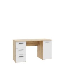 Schreibtisch >NET307< 3 Schübe, 1 Tür, Weiss / Artisan Eiche Dekor - 138,2x75,3cm (BxH)