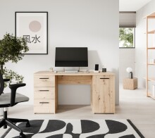 Schreibtisch >NET307< 3 Schübe, 1 Tür, Artisan Eiche Dekor - 138,2x75,3x60cm (BxHxT)