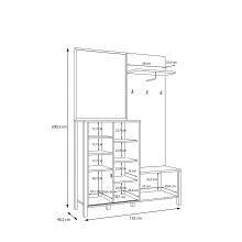 Kompaktgarderobe >JYTANA< mit Spiegel, Mauvella Eiche Dekor / schwarz - 132x200,3x40,2cm (BxHxT)