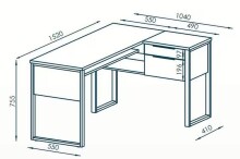 Eckschreibtisch >Marlo< in Zinneiche / schwarz - 152x75,5x104 (BxHxT)