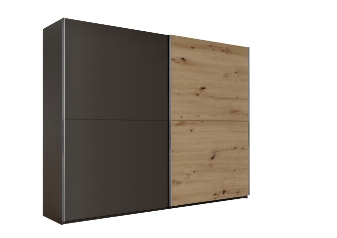 Kleiderschrank >Mesio< 9 Böden, 3 Stangen, Graphit / Artisan Eiche Dekor - 270x210x60 (BxHxT)