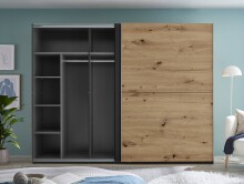 Kleiderschrank >Mesio< 9 Böden, 3 Stangen, Graphit / Artisan Eiche Dekor - 270x210x60 (BxHxT)