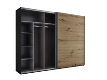 Kleiderschrank >Mesio< 9 Böden, 3 Stangen, Graphit / Artisan Eiche Dekor - 270x210x60 (BxHxT)