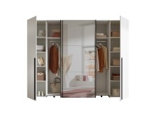 Kleiderschrank >Maturs< 10 Böden, 2 Stangen, Weiß Dekorfolie / Spiegel - 267x205x57cm (BxHxT)