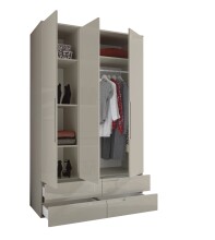 Drehtürenschrank >Jenna< 3 Türen, 4 Schübe, 4 Böden,1 Stange, Champagner - 126x208x57 (BxHxT)