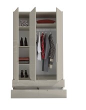 Drehtürenschrank >Jenna< 3 Türen, 4 Schübe, 4 Böden,1 Stange, Champagner - 126x208x57 (BxHxT)