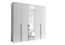 Drehtürenschrank >Kevo< mit Spiegel, 3 Böden, 3 Stangen, Weiß Dekor - 225x225x52cm (BxHxT)