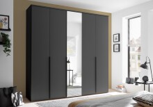 Drehtürenschrank >Kevo<  3 Stangen, 3 Böden, 5 Türen, Graphit / Spiegel - 225x225x52cm (BxHxT)