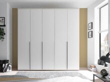 Drehtürenschrank >Kevo< 3 Böden, 3 Stangen, 5 Türen, Weiß Dekor - 225x225x52cm (BxHxT)