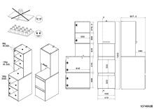 Mehrzweckschrank-Set >Laundry 2< (3-teilig) Eiche Dekor / Weiss - 204x184x67 (BxHxT)