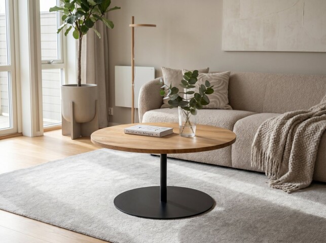 Couchtisch >Leo 2< in schwarz + Wildeiche Massivholz - 40x80 (HxD)