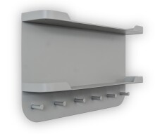 Garderobenleiste >Jil 2< 6 Haken, 2 Ablagen, grau, Metall - 70x40x12cm (BxHxT)