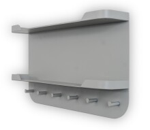 Garderobenleiste >Jil 2< 6 Haken, 2 Ablagen, grau, Metall - 70x40x12cm (BxHxT)