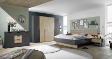 Drehtürenschrank >Aska< 6 Böden, 1 Stange, Graphit / Mauvella Eiche Dekor - 249x210x53 (BxHxT)