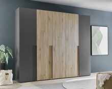 Drehtürenschrank >Aska< 6 Böden, 1 Stange, Graphit / Mauvella Eiche Dekor - 249x210x53 (BxHxT)
