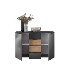 Sideboard >Aska< 2 Türen, 4 Schübe, Graphit /Mauvella Eiche Dekor - 134,8x89x40 (BxHxT)