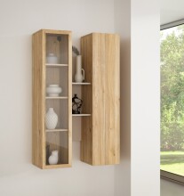 Hängeschrank >BREATHTAKER< Vitrine, Mauvella Eiche Dekor / Sand - 84,2x134,6x33,9cm (BxHxT)