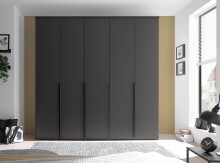 Drehtürenschrank >Kevo< 3 Böden, 3 Stangen, Graphit, Holzwerkstoff - 225x225x52 (BxHxT)