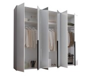 Drehtürenschrank >Kevo< 3 Böden, 3 Stangen, Weiß / Spiegel - 270x225x52cm (BxHxT)