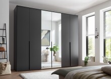 Drehtürenschrank >Kevo< 3 Böden, 3 Stangen, Graphit / Spiegel - 270x225x52 (BxHxT)