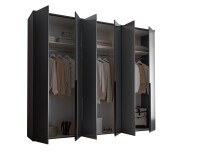 Drehtürenschrank >Kevo< 3 Böden, 3 Stangen, Graphit / Spiegel - 270x225x52 (BxHxT)