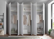 Drehtürenschrank >Kevo< 3 Böden, 3 Stangen, Weiß, Holzwerkstoff - 270x225x52cm (BxHxT)