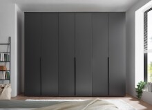 Drehtürenschrank >Kevo< 3 Böden, 3 Stangen, Graphit, Holzwerkstoff - 270x225x52 (BxHxT)