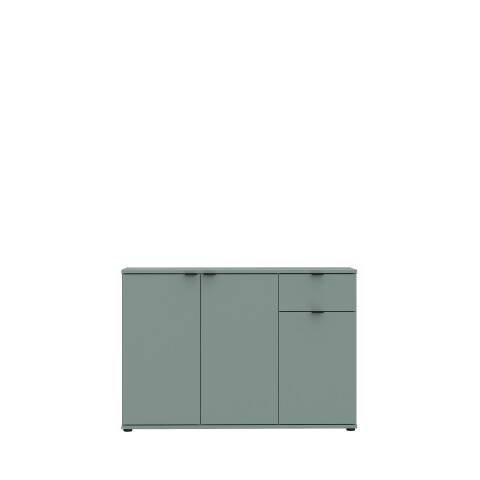Sideboard >GANYMEDE< 3 Türen, 1 Schublade, in Salbei - 119,8x82,3x34,1cm (BxHxT)