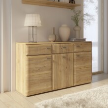 Sideboard >AKINORI< 3 Schübe, 2 Türen, Mauvella Eiche Dekor - 149,8x85,6x41,8cm (BxHxT)