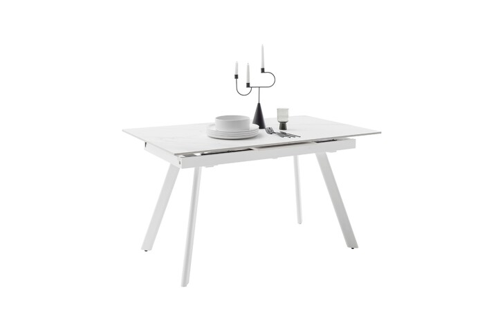 Kulissen-Esstisch >PARENZO< ausziehbar 180cm, weiß marmoriert, Keramik - 140/180x76x90cm (BxHxT)