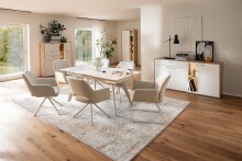 Kulissen-Esstisch >PARENZO< ausziehbar 180cm, weiß marmoriert, Keramik - 140/180x76x90cm (BxHxT)