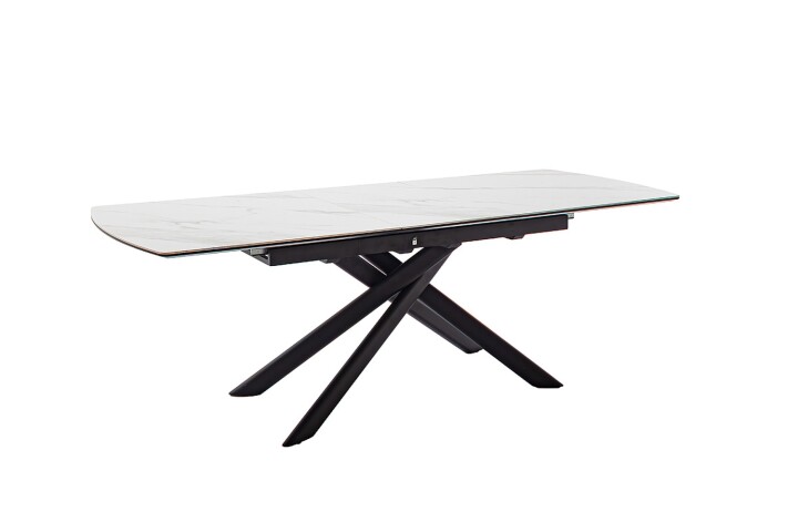 Kulissen-Esstisch >VANINO< ausziehbar 230cm, weiß marmoriert, Keramik - 180/230x76x90cm (BxHxT)