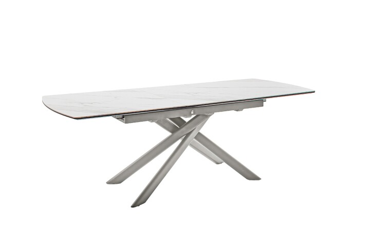 Kulissen-Esstisch >VANINO< ausziehbar 230cm, weiß marmoriert, Keramik - 180/230x76x90cm (BxHxT)