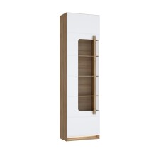 Vitrine >ATTENTION< 5 Böden, Riviera Eiche Dekor / Weiß Gloss - 60,2x210x34,3cm (BxHxT)