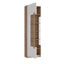 Vitrine >ATTENTION< 5 Böden, Riviera Eiche Dekor / Weiß Gloss - 60,2x210x34,3cm (BxHxT)