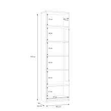 Vitrine >ATTENTION< 5 Böden, Riviera Eiche Dekor / Weiß Gloss - 60,2x210x34,3cm (BxHxT)