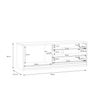 Lowboard >ATTENTION< LED, 1 Tür, 2 Schübe, Eiche Dekor / Weiß Gloss - 139,9x50x41,5cm BxHxT