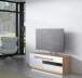 Lowboard >ATTENTION< LED, 1 Tür, 2 Schübe, Eiche Dekor / Weiß Gloss - 139,9x50x41,5cm BxHxT