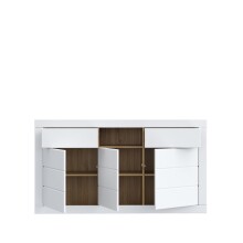Sideboard >LEFKADAS< 3 Türen, 2 Schübe, Weiss/ Mauvella Eiche - 170,7x93,5x41,4cm (BxHxT)
