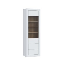 Stauraumvitrine >LEFKADAS< 2 Schübe, 3 Böden, Weiss/Mauvella Eiche Dekor - 61,3x196x41,4cm BxHxT