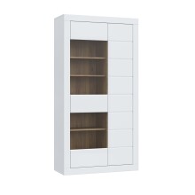 Stauraumvitrine >LEFKADAS< 2 Türen, 9 Böden, Weiss / Mauvella Eiche Dekor - 101x196x41,4cm BxHxT