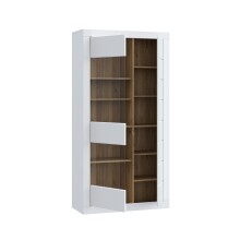 Stauraumvitrine >LEFKADAS< 2 Türen, 9 Böden, Weiss / Mauvella Eiche Dekor - 101x196x41,4cm BxHxT