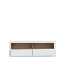 Lowboard >LEFKADAS< 2 Schübe, Weiss / Mauvella Eiche Dekor - 175,4x61,6x41,4cm (BxHxT)