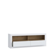 Lowboard >LEFKADAS< 2 Schübe, Weiss / Mauvella Eiche Dekor - 175,4x61,6x41,4cm (BxHxT)