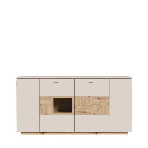 Sideboard >LOUOTO< 4 Türen, sandfarbig / Artisan Eiche - 199,5x101,2x41,6cm (BxHxT)