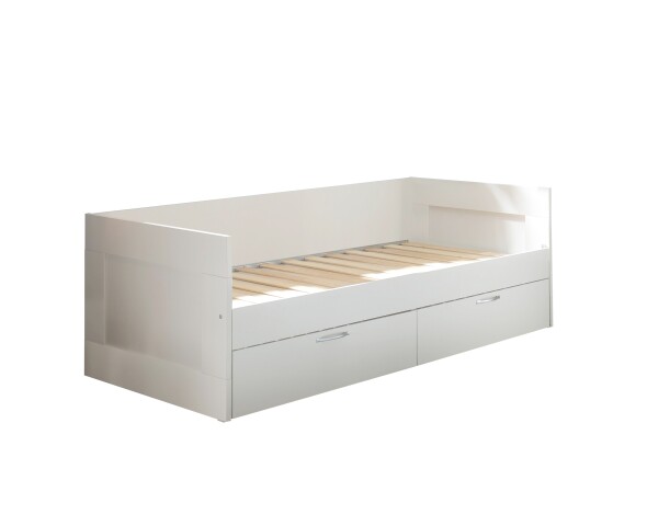 Funktionsbett >Lepini< Liegefläche 90/180x200cm, Schübe, Weiß Dekor - 204x67x97cm (BxHxT)