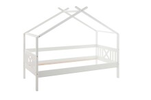 Hausbett >Susa< Liegefläche 90x200cm, Rollrost, Weiß, teilmassiv - 207x170x98cm BxHxT