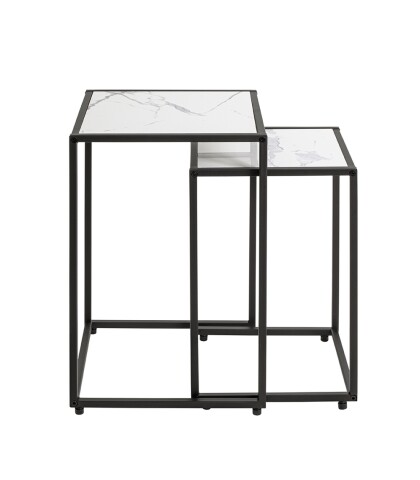 Satztisch >55384< (2-teilig) in schwarz, weiß - 33x50x33 und 28x43x28 (BxHxT)