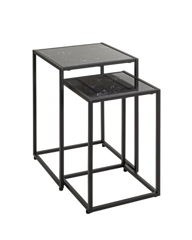 Satztisch >55584< (2-teilig) schwarz Kunstmarmor, Metall - 33x50x33 / 28x43x28 (BxHxT)